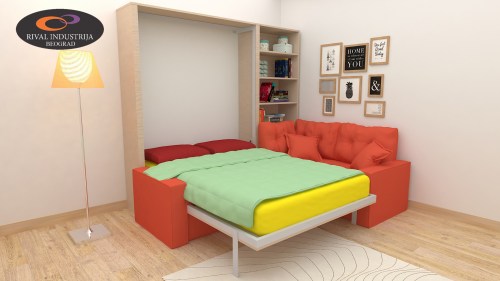 V DUBLE bed, PREMIUM model + shelf +corner seating 45, opened